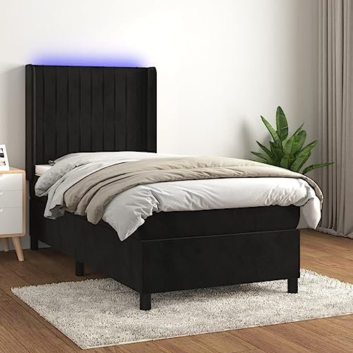 Gecheer Boxspringbett mit Matratze Bettgestell Bettrahmen Designerbett Gästebett Jugendbett & LED Schwarz 100x200 cm Samt-Q31