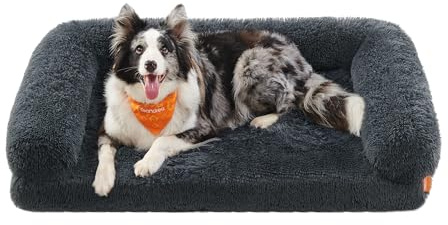 Feandrea FluffyHug Hundebett, 106 x 76 x 16 cm | Hundematte für große Hunde, Noppenschaumstoff, Bezug abnehmbar und waschbar, Dunkelgrau, BOBBEE Kollektion PGW233G02
