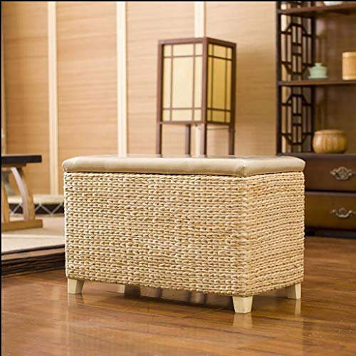 Handgefertigte osmanische Rattan-Aufbewahrungsbank – 61 x 30 x 40 cm – Mehrzweck-Fußstütze und Spielzeug-Aufbewahrungsbox – Ende der Bettbank – Robuster Korbhocker – Lederoberfläche im Lieferumfang