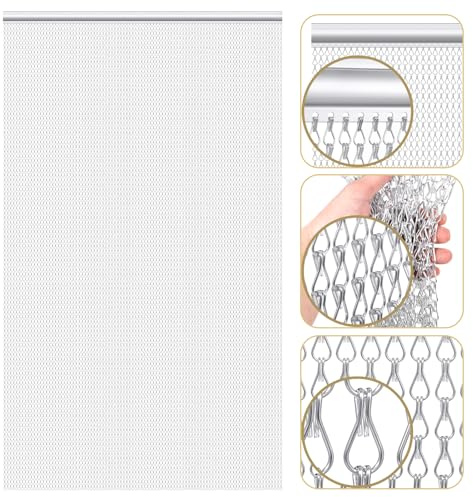 Gradleen Chain Fly Screens,Silver 70x200cm Aluminium Metal Chain Curtain | Freely Passable Fly Curtains for Doorways,Pet friendly Metal fly curtains for Flying Insect Control