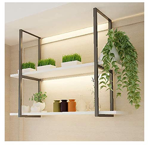 Hanging Pot Rack Shelf, Ceiling Pan Kitchen Bar Storage Display Metal Wood Iron Plant Hanger Flowerpot Rack Suspended Shelving
