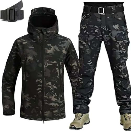 MHNFGDSE Militäruniform Herren ACU Camo Jacke Und Hose Army Combat Multicam Tactical Jagd Paintball Hosen Set wasserdichte Kampfanzug Sets Camouflage Softshell Jacke Hosen Jagdkleidung,C,M