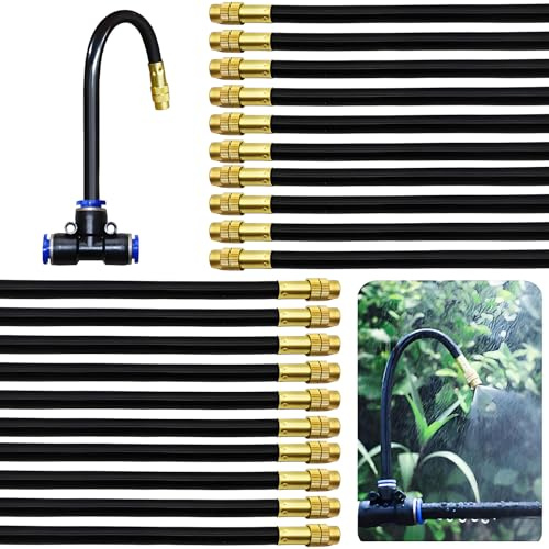 Misting Nozzle, Dujelixa Brass Atomizing Nozzle 40cm Universal Adjustment, Irrigation Spray Nozzles for Watering Irrigation System for Lawn Terrace Garden with 8MM OD Water Pipe(20 Pcs)