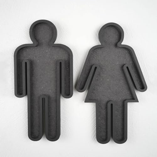 ebenkunst | WC-Schilder-Set male&female, Wandbild aus Holz, HDF-Schwarz, 10mm stark, Moosbild - Mann & Frau WC Piktogramme - Toilettenschilder-Set