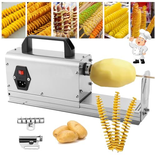 Tagliapatate Automatico a Spirale, Affettatrice Elettrica Tornado 3 in 1 - Patatine a Spirale + Patatine Ricce + Hot Dog Twist,Affettatrice per Patate Attorcigliate in Acciaio Inossidabile con Manico