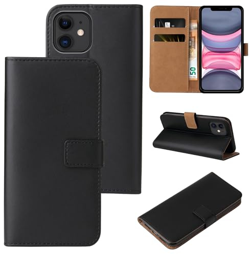 LBH Handyhülle für Apple iPhone 11 mit Karten- und Geldfach Smartphone Hülle mit Standfunktion Flip Case Wallet Schutzhülle Magnetverschluss Schwarz