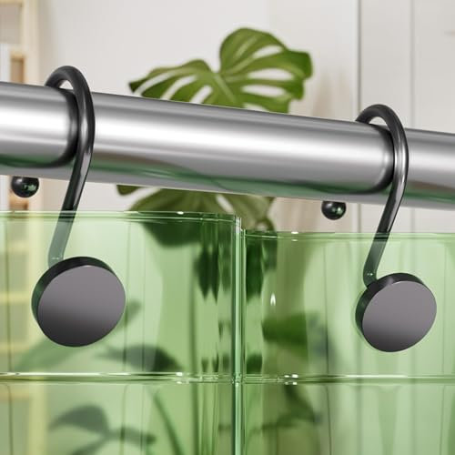 Confezione da 12 ganci per tenda da doccia in metallo，anelli per tende da doccia，Gancio per tenda da doccia scorrevole liscio antiruggine，tondi in metallo con clip per tende e aste da doccia(nero)