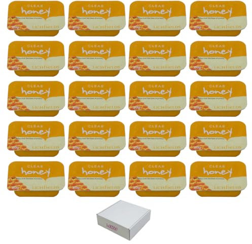 Clear Honey - 20 x 20g Individual Spreadable Portion Pots Bundle | Perfect for Breakfast and Travel Use | Suitable for Vegetarians | Delicious on Toast & Soothing in Drinks | Premium Quality