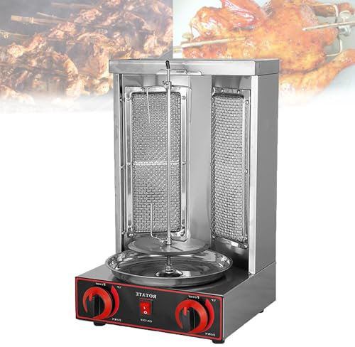 LwiftGal MáQuina De Barbacoa A Gas De Acero Inoxidable, MáQuina Asadora Vertical Comercial De Pollos, Parrilla De Barbacoa A Gas Giratoria AutomáTica para Kebab, Calentamiento Uniforme,Silver-M