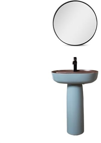 DDKYHU Lavabo sur Pied en céramique pour Salle de Bain, lavabo sur Pied Bleu élégant, Vasque à Colonne pour Salle de Bain en 2 pièces, Vasque pour extérieur, Vasque autoportante (4 Tailles Uniques)