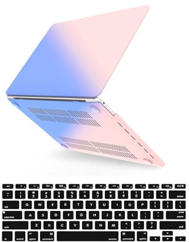 HLAAJJX Hülle für MacBook Pro 15 Zoll Retina Display Case Modell A1398 Freisetzung 2015-2012, Plastik Laptop Schutzhülle Cover & EU QWERTY Tastaturschutz,Rosa Blau