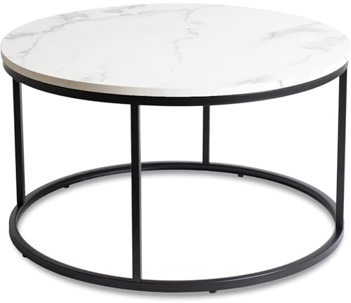 MEBEL ELITE Couchtisch Rund 80x80x46 cm - Modern Wohnzimmertisch Weiß Marmoroptik - Sofatisch Rund für Wohnzimmer und Büro - Runder Tisch Pflegeleichter und Schmutzabweisender