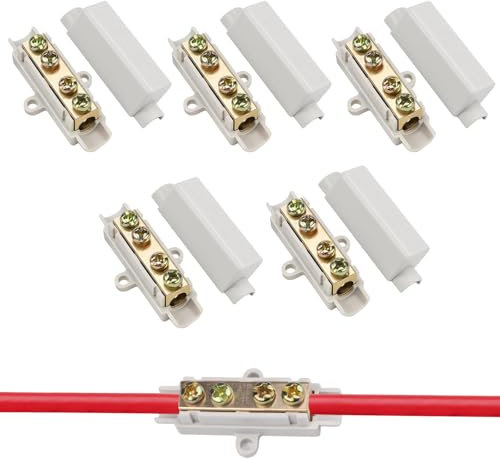 Connettori per Cavi Morsettiera in Ottone con Doppia Vite, Morsettiera 1000V 100A con Custodia in ABS, Morsettiera a Filo per Cavi da 2,5 a 16 mm², Connettori a Cavo ad Alte Prestazioni 5 Pezzi