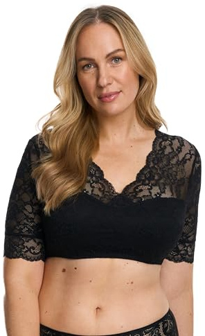 SUSA Wiesn-Magic Dirndl blus dam I halvkort blus I modern traditionell blus dam med chic spets, svart, 44