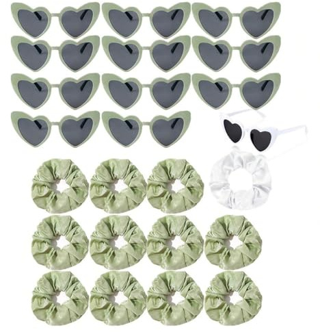 EIMZU 32 Stück Bride to Be Herz Brille Set, JGA Brille Team Braut, JGA Brille Team Braut Haargummi Armbänder für Junggesellenabschied Frauen, 12 Herzförmige Brille+12 Bride Haargummi+8 Haarklammer