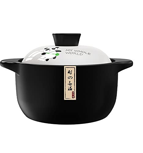 Cazuela de barro, cazuela de barro con tapa, cerámica esmaltada, recipiente grande, resistente al calor, de gres, apta for horno de fuego, for guisar, sopas, hervir y cocinar (1,6 l)(6L)