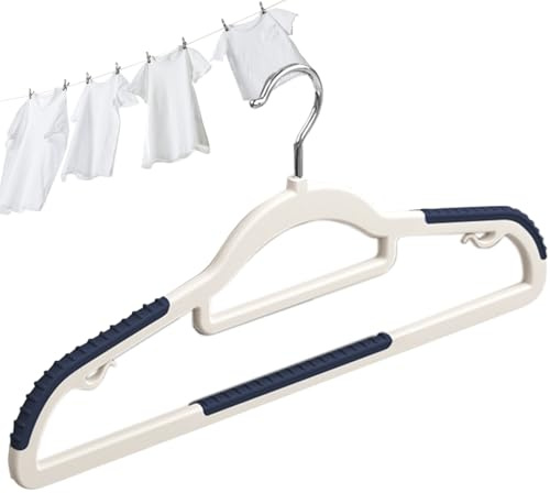 Rutschfeste Kleiderbügel, schmal, spurlos, platzsparend, rutschfest, breiter Aufbewahrungs-Organizer mit um 360 Grad drehbarem Haken für T-Shirts, Kleider, Hosen