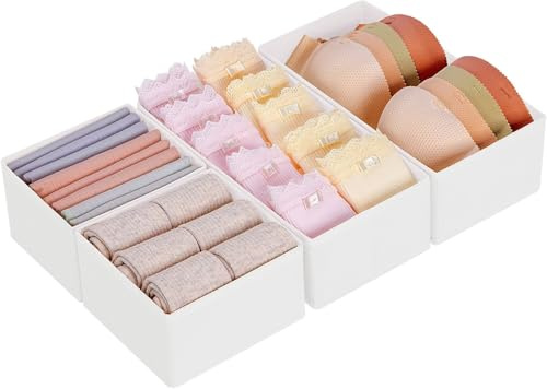Homsorout Kleiderschrank Unterwäsche Organizer - 4er Set Pax Organizer | Schubladen Organizer, Faltbare Aufbewahrungsbox Stoff Aufbewahrung, Geeignet für kommode, Socken, BHs, Babykleidung, Weiß