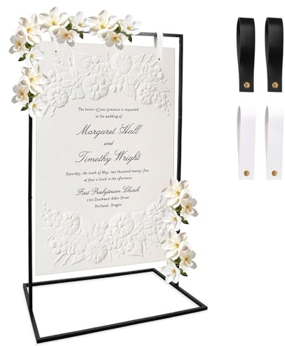 Ruaizel Panneau de Bienvenue Mariage avec Support, 123 x 73 x 53 cm, Chevalet Robuste pour Panneau avec 4 Sangles en Cuir, Chevalet pour Panneaux de Mariage, Affiches