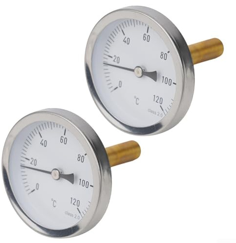 Vasiumic Bimetall Thermometer 2 Pack mit Messinghülse 1/2 Zoll Rohrthermometer für Kesselheizung 0-120°C Edelstahl Temperaturanzeige für Wasser