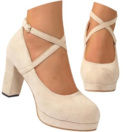 Trachtenschuhe Damen-Pumps Dirndl Schuhe Absatzschuhe Riemchen Trachten High Heels Tanzschuhe mit Absatz Festlich Damenschuhe für Oktoberfest Hochzeitsschuhe Weite H Keilpumps (01-Beige, 39)