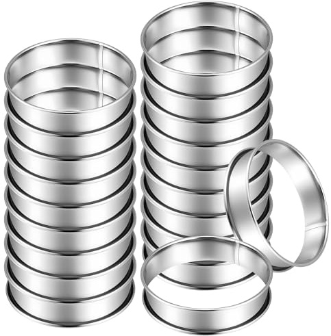 Meyeyaia 20 Pack English Muffin Rings 4 Inch, Stainless Steel Double Rolled Crumpet Rings, Round Nonstick Metal Tart Ring Cooking Pastry Ring Molds for Valentine's Day Baking