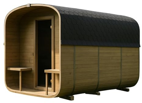 Gardj Fasssauna Garten Outdoor Sauna aus nordischer Fichte – Verschiedene Größen (2–6 Personen) – Wahlweise mit Holz- oder Elektroofen – Inkl. Zubehörset (340 cm, Quadratische, Elektroherd)