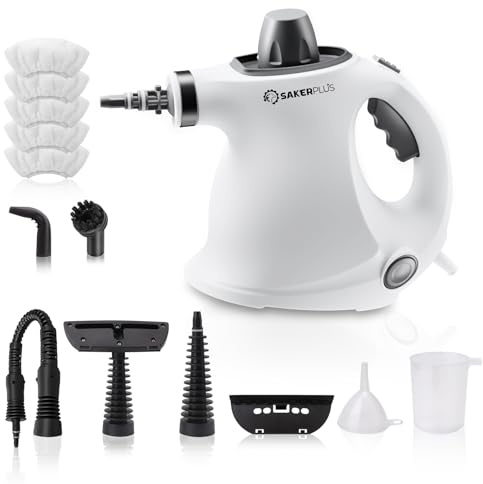 Sakerplus Handheld Steam Cleaner Pressurized Portable Steamer for Home Office Car With 9 Accessories &Safety Lock For Multi-Surface(with 1 cloth)