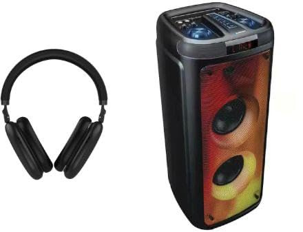 BLAUPUNKT Pack DJ Outdoor Enceinte Bluetooth 300W + Casque Bluetooth sans Fil – Sono Portable avec LED, FM, USB, AUX, Micro Karaoké, Idéal Soirées et Événements