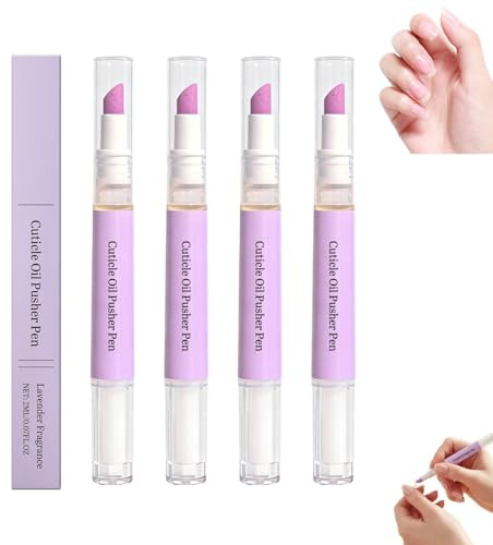 Bolígrafo con aceite para empujar cutículas, bolígrafos con aceite para uñas 2 en 1 para eliminar cutículas con aroma a lavanda, tratamiento para el crecimiento de las uñas (4pcs)