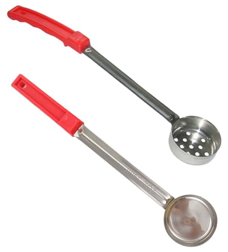 JEWEDECO Cuchara para Salsa de Pizza de Cocina 2 Piezas de Acero Inoxidable y Pp, Cucharón Control Porciones 2 Onzas, Orificio, Utensilios Cocina para Servir y Preparar Salsas