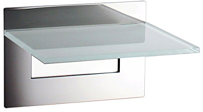 Schönbeck Design Badablage ohne Bohren – Wandregal mit Selbstklebender Montage – Edelstahl hochglänzend/Glas – Made in Germany (Weiss/poliert, Ablage kurz)