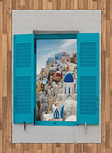 ABAKUHAUS Griechenland Teppich, Fenster alte Fensterläden, Deko-Teppich Digitaldruck, Färben mit langfristigen Halt, 120 x 180 cm, Mehrfarbig