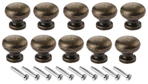 Dophee 10Pcs 19x17mm Antique Brass Cabinet Drawer Round Pulls Cupboard Bin Knob Handle Hardware, Small