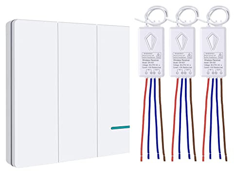 Thinkbee Wireless Switch for Light - 230V Cablefree Remote Control with Receiver Control Your 1000W Fixtures Up to 1700ft Range, IP66 Waterproof ON/Off RF Wall Switch for Garage and Garden