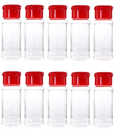 BESTONZON Lot de 10 pots à épices en plastique pour assaisonnement, poivrière, sel, condiment, pour barbecue cuisine (Rouge)