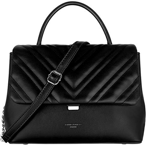 David Jones - Damen Umhängetasche - Frau Handtasche Gesteppte PU Leder - Steppmuster Tasche Mittelgroße Schultertasche - Top Griff Henkeltasche Elegante Satchel Crossbody Bag Mode Party - Schwarz