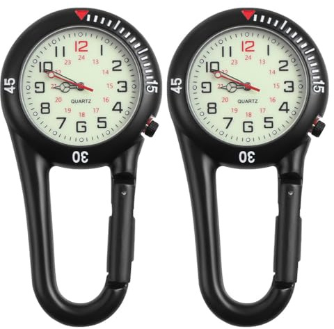 BESPORTBLE 2-Teilige Clip-On-Uhr Quarzuhr Karabineruhr Gürtel Fob Uhr Glow-In-The-Dark-Taschenuhr mit Fluoreszierendem Zifferblatt für Outdoor-Sportklettern