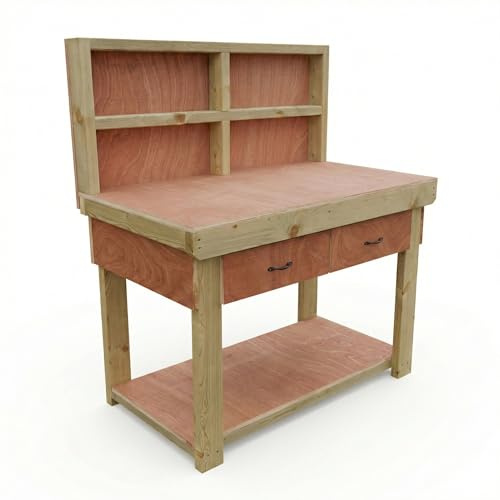 Arbor Garden Solutions Static V.1 Workbench with Back Panel & Bottom Shelf – Eucalyptus Hardwood Plywood Top (180cm / 6ft Length)