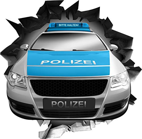 BLACK LABEL GRAFX® Wandtattoo Aufkleber WallArtML213 Wandbild Polizei Auto Police Mauerloch 3D Effekt verschiedene Größen Deko Wohnung Wohnzimmer Schlafzimmer Bad Kinderzimmer (47 x 46 cm)