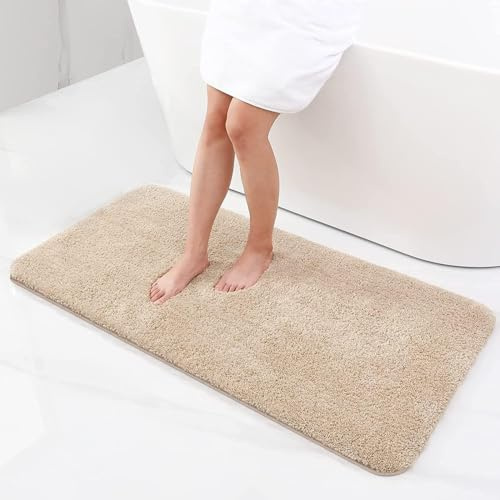 Homaxy Badezimmerteppich rutschfest Waschbar Badematte Weich Flauschig Badteppich Shaggy Hochflor Mikrofaser Badvorleger – 60 x 120 cm, Beige