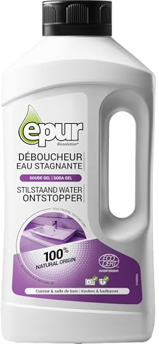 Epur Déboucheur Soude Gel Canalisations, 100% Naturel, Ecocert, Débouche les canalisations des cuisines et sdb, Formule écologique, 1 L