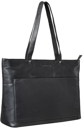 STILORD Astrid Shopper Handtasche Leder Damen Schultertasche Vintage Ledertasche mit Laptopfach Elegante Businesstasche Aktentasche für Frauen Echtleder Farbe:schwarz