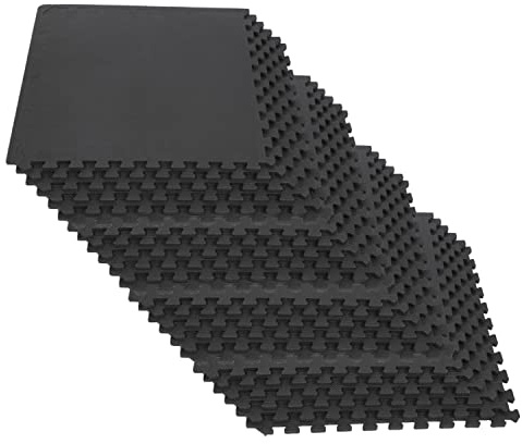 Schutzmatten 24-er Set EVA-Puzzlematten Unterlegmatte Puzzle Set Bodenschutzmatte 63×63×1,2 cm Rutschfeste Sportmatte 1,2 cm Dicke Trainingsmatte Fitnessmatte Gymnastikmatte (Schwarz B)