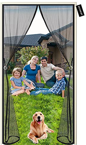 Magnet Fliegengitter Tür 90 x 185 cm Insektenschutz Tür Magnetisch Moskitonetz für Balkontür, Kellertür und Terrassentür, Kinderleichte Klebemontage Ohne Bohren - Schwarz A