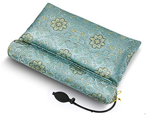 WRJAHCG Kopfkissen mit Füllung aus Buchweizenspelz, Manuell aufblasbarer Nacken zur Linderung von Schlafschmerzen, Schulterstütze,Pattern Blue