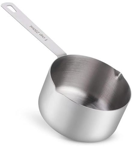 Stainless Steel Measuring Cup, 18cm/7.1in Measuring Spoons for Baking Dual Pour Mouth Measuring jugs Measuring Spoons with Scales and Storage Rings(1 Measuring Cup)