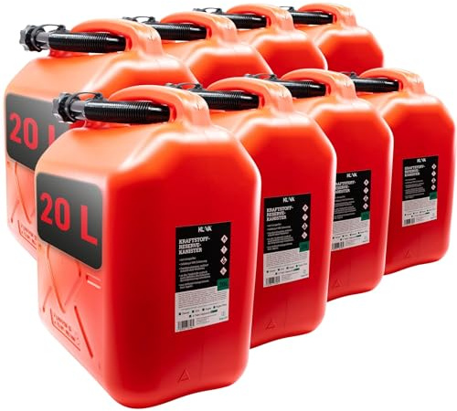 KOVA 8x Benzinkanister 20L ROT Kunststoff Dieselkanister Reservekanister Kraftstoffkanister 20 Liter Wasserkanister für Benzin Diesel Wasser AdBlue, 20-Liter-Kanister & Außgießer 20 ltr Petrol Can