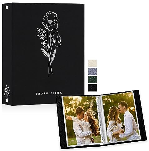 Lanpn Fotoalbum A5 50 Bilder, Klein Leinen Einstecken Einsteckalbum für Hochformat Fotos Bilder Schwarz