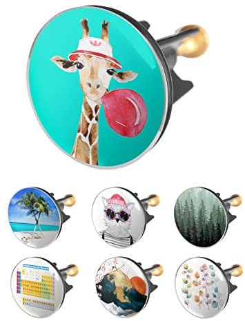 arteneur Waschbeckenstöpsel 40mm mit Motiv Giraffe | Excenterstopfen mit Edelstahl-Kopf, extra schwere Messingschraube für stabilen Halt, höhenverstellbar 65-85 mm, rostfrei